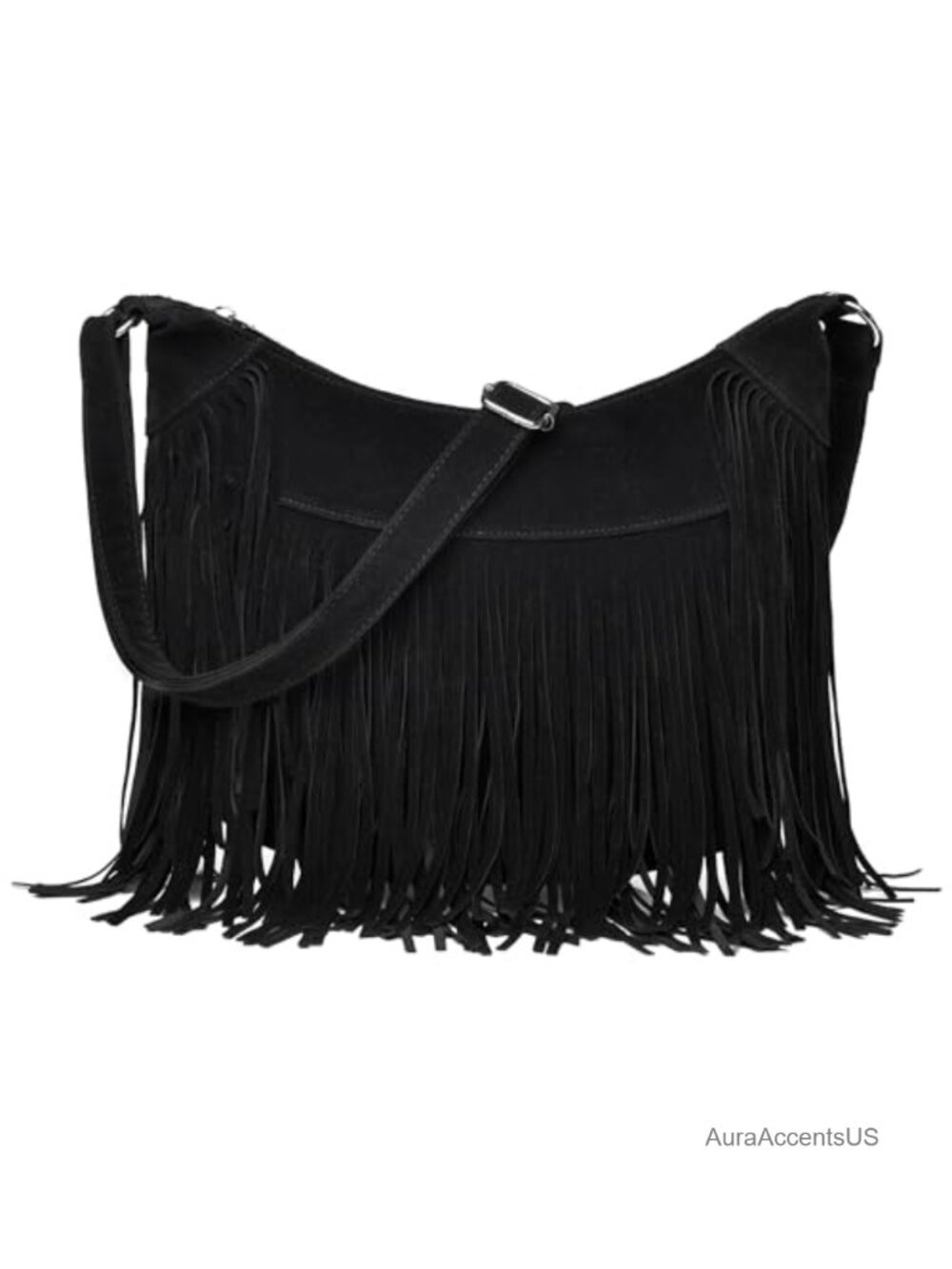 Vegan Suede Fringe Hobo Crossbody Bag
